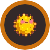 a circular icon with an orange outline, the center of which shows an embarrassed blushing pufferfish
