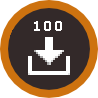a circular icon with an orange outline, the center of which shows a download icon with the number 100 above it