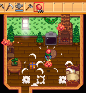 an image of a curiously reckless farmer igniting the Dragon Pearl Lure smoke bombs inside their house