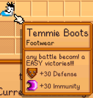 an image of a hideous boot made to represent the Undertale character Temmie Armor